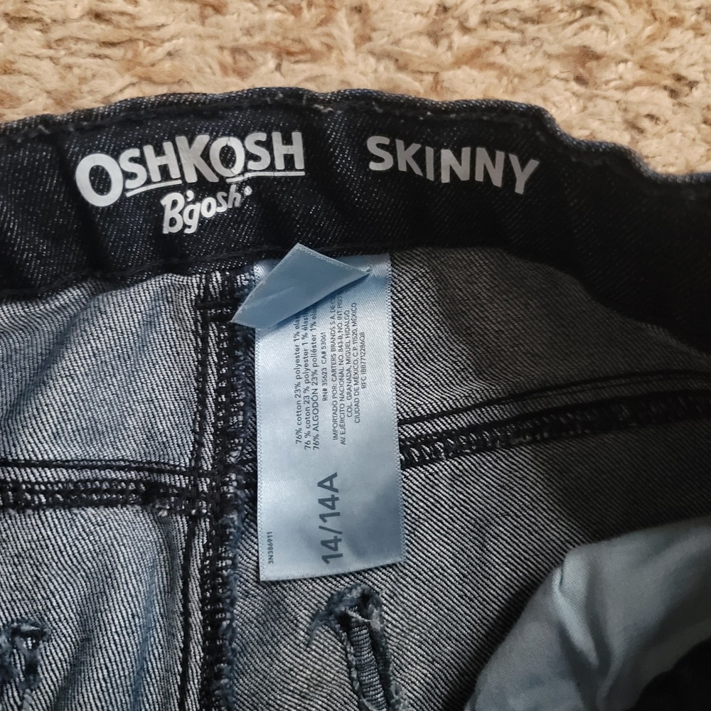 OshKosh Skinny Jeans Kids Size 14 Dark Indigo Wash Stretch Adjustable Waist